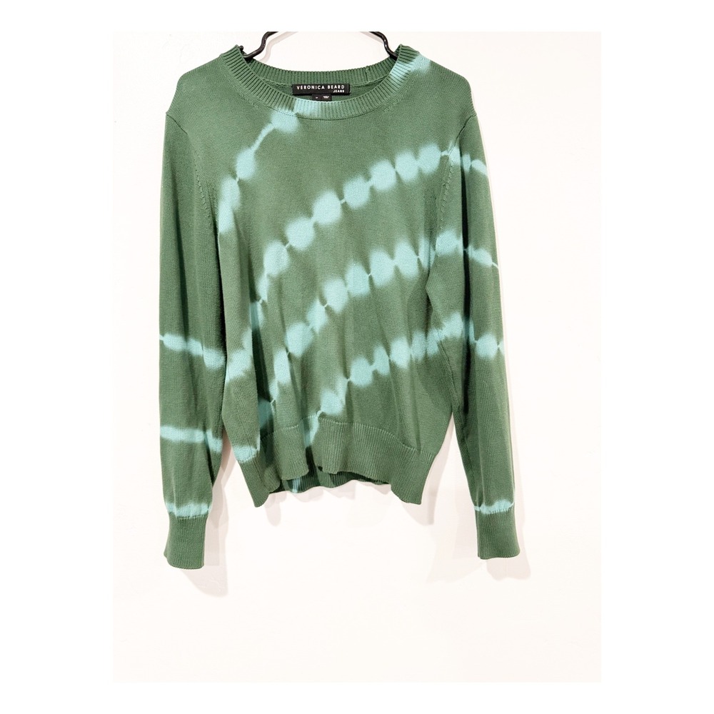 Veronica Beard Jeans Green Tie Dye Cotton Knit Crewneck Sweater Size M